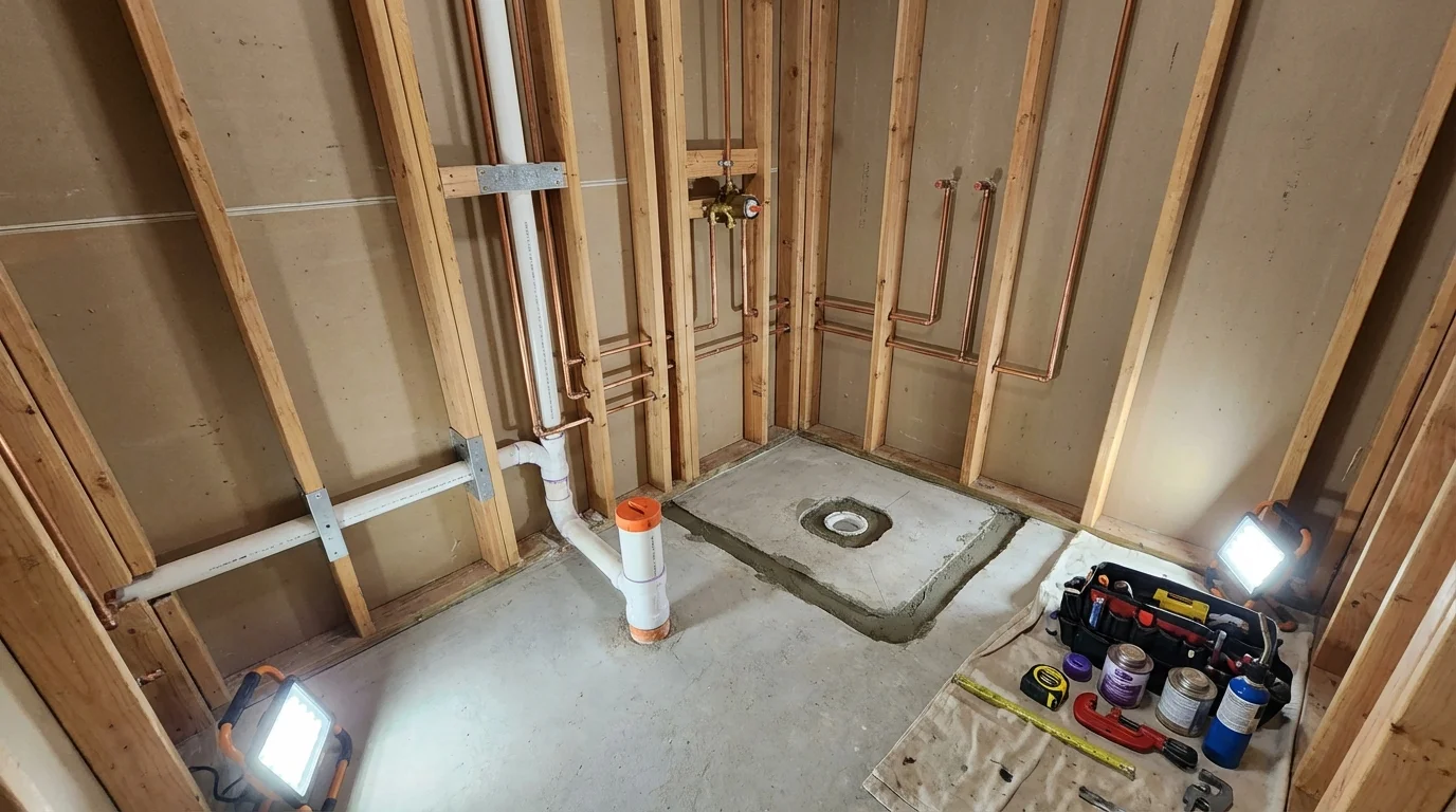Bathroom rough-in plumbing during remodel by Johns Plumbing LLC in Fitzgerald